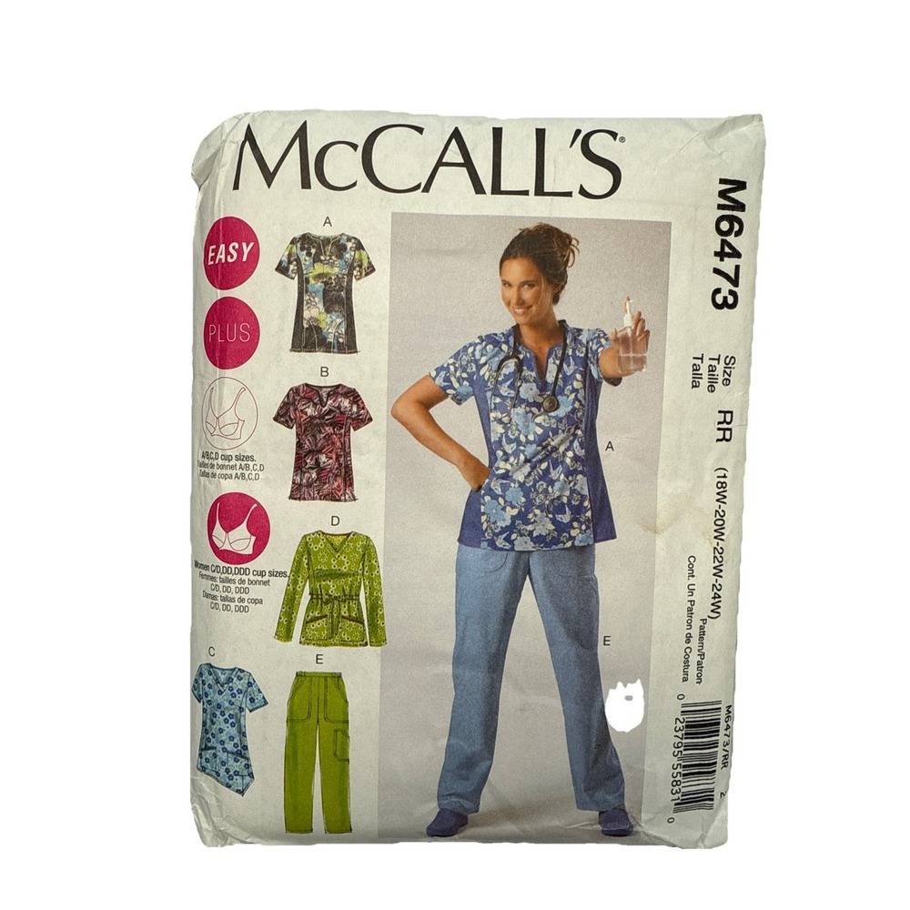 McCall's M6473 Women's Scrubs Tops Pants Patterns‎ 18W-24W Nurse Medical Office